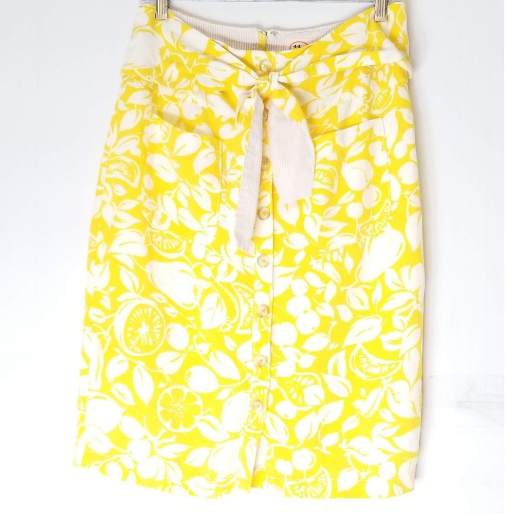 Anthropologie Conversation 8 Skirt Floral Pencil Button Front Tie Waist